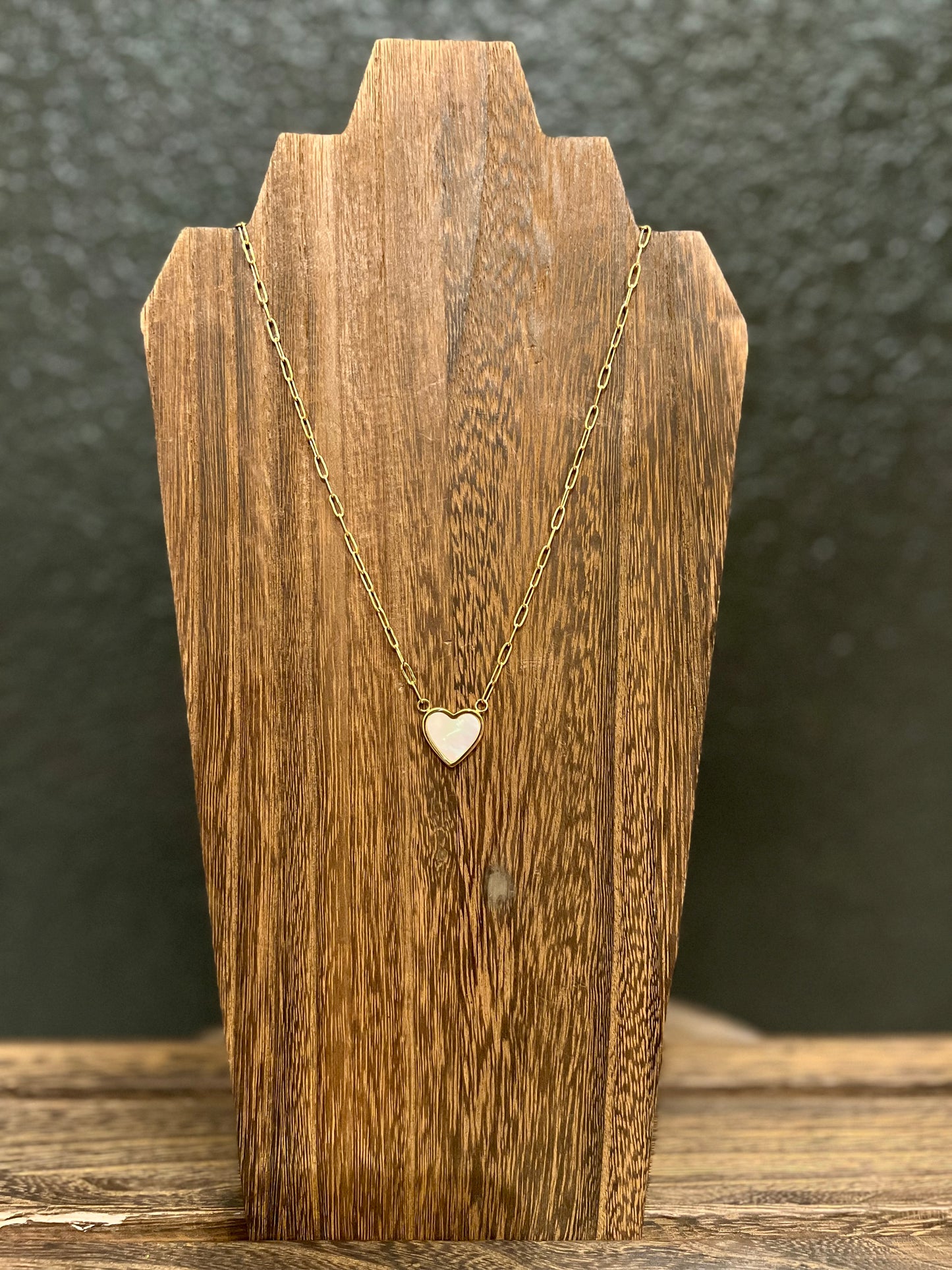 White Iridescent Heart Necklace