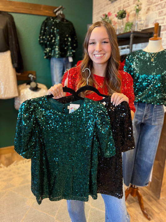 Round Neck Sequin Blouse