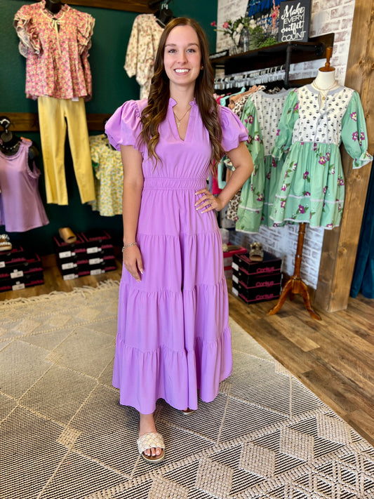 Lilac Tiered Bubble Sleeve Maxi