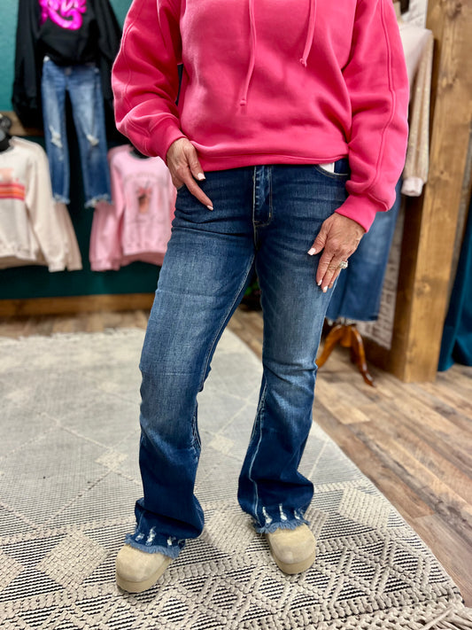 High Rise Stretch Double Button Flare