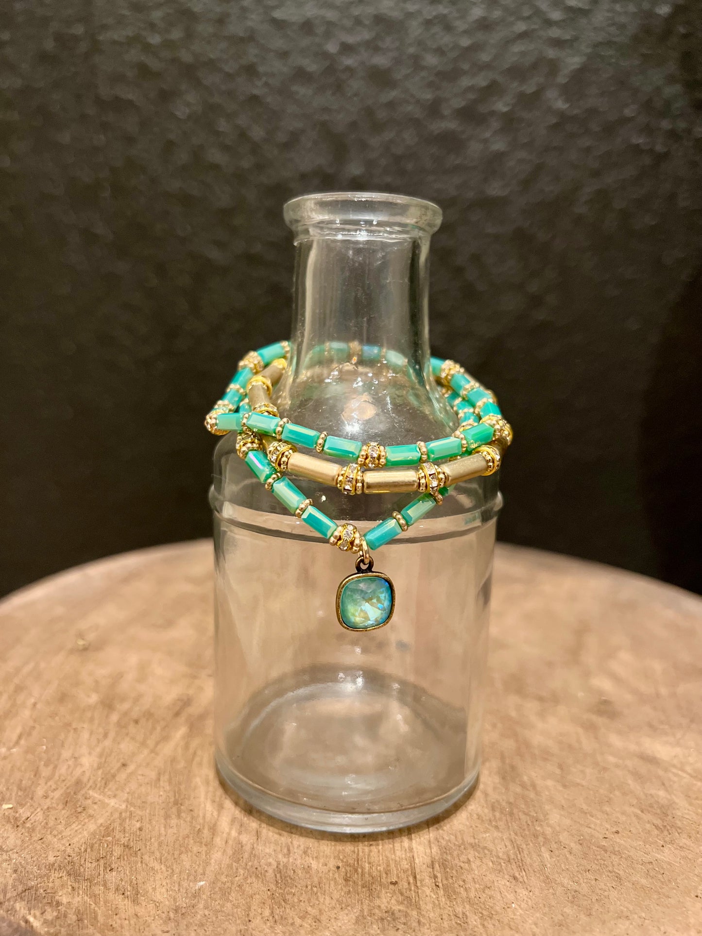 3 pc Turquoise & Gold Stretch Bracelets