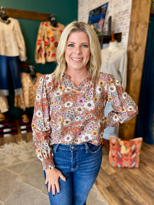 Floral Smocked Sleeve Top