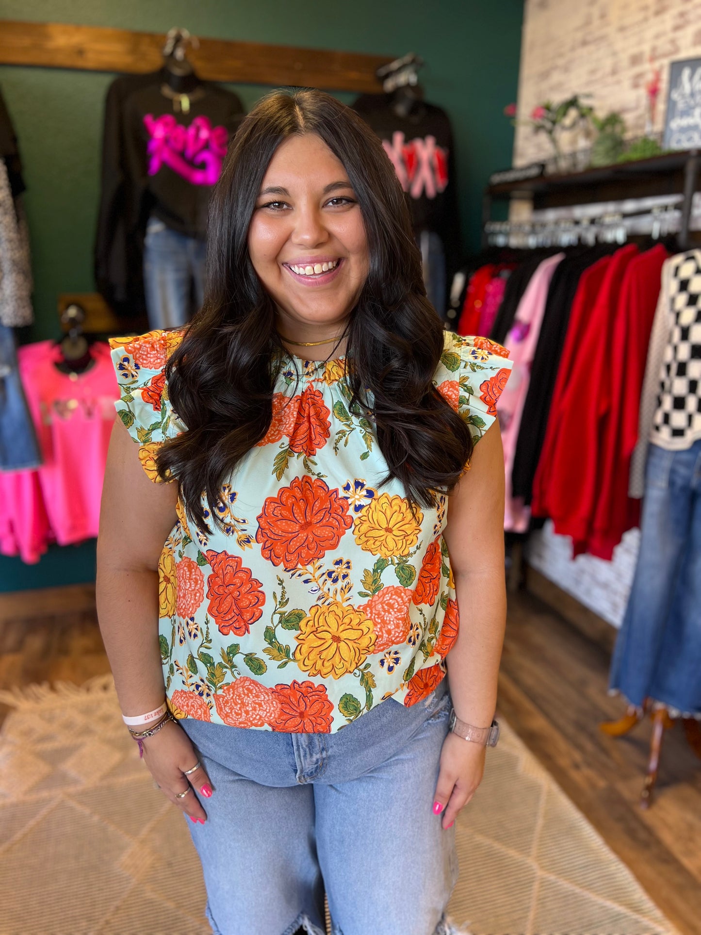 Floral Ruffle Sleeveless Top