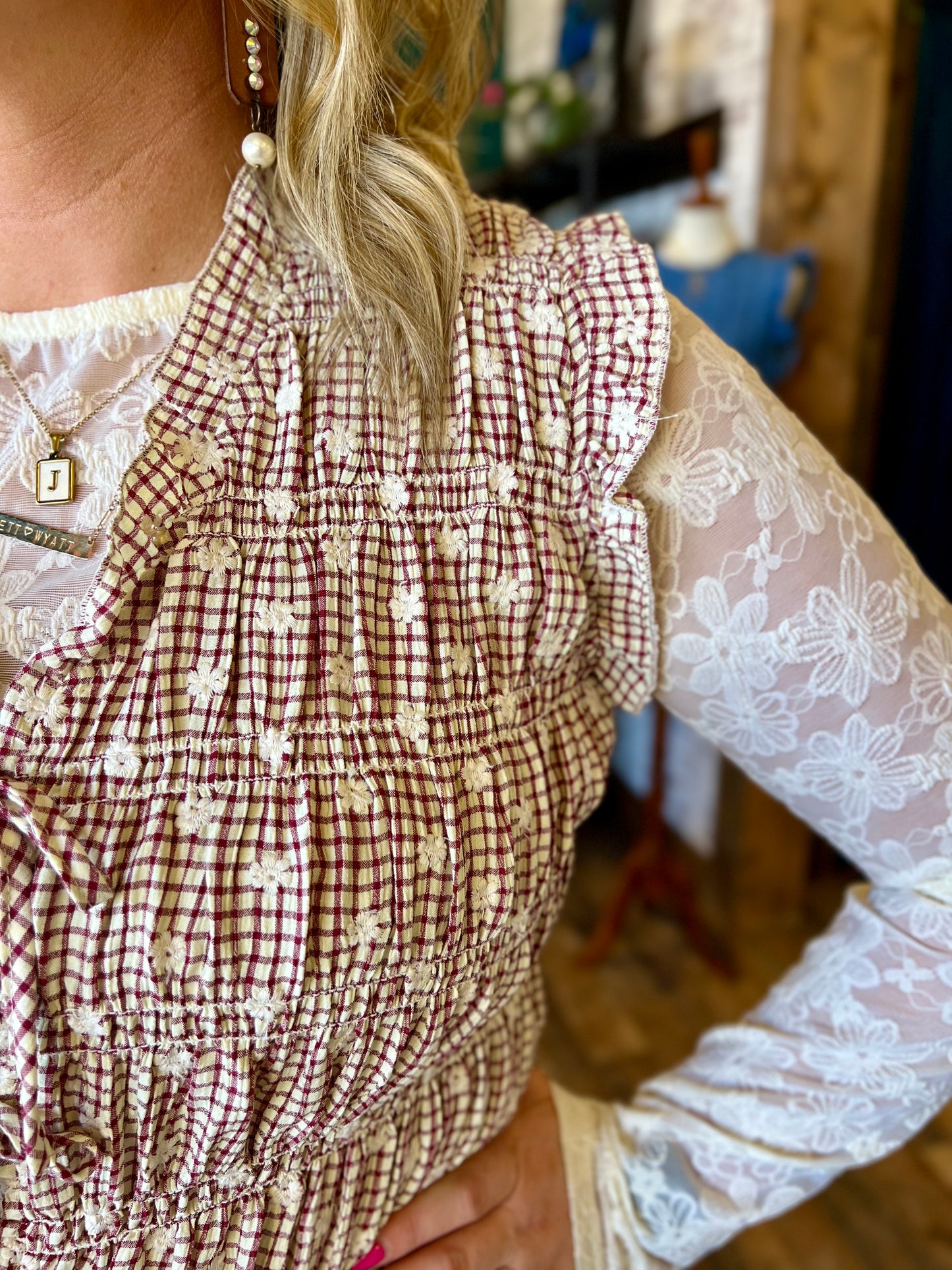 Cap Sleeve Embroidered Ruched Top