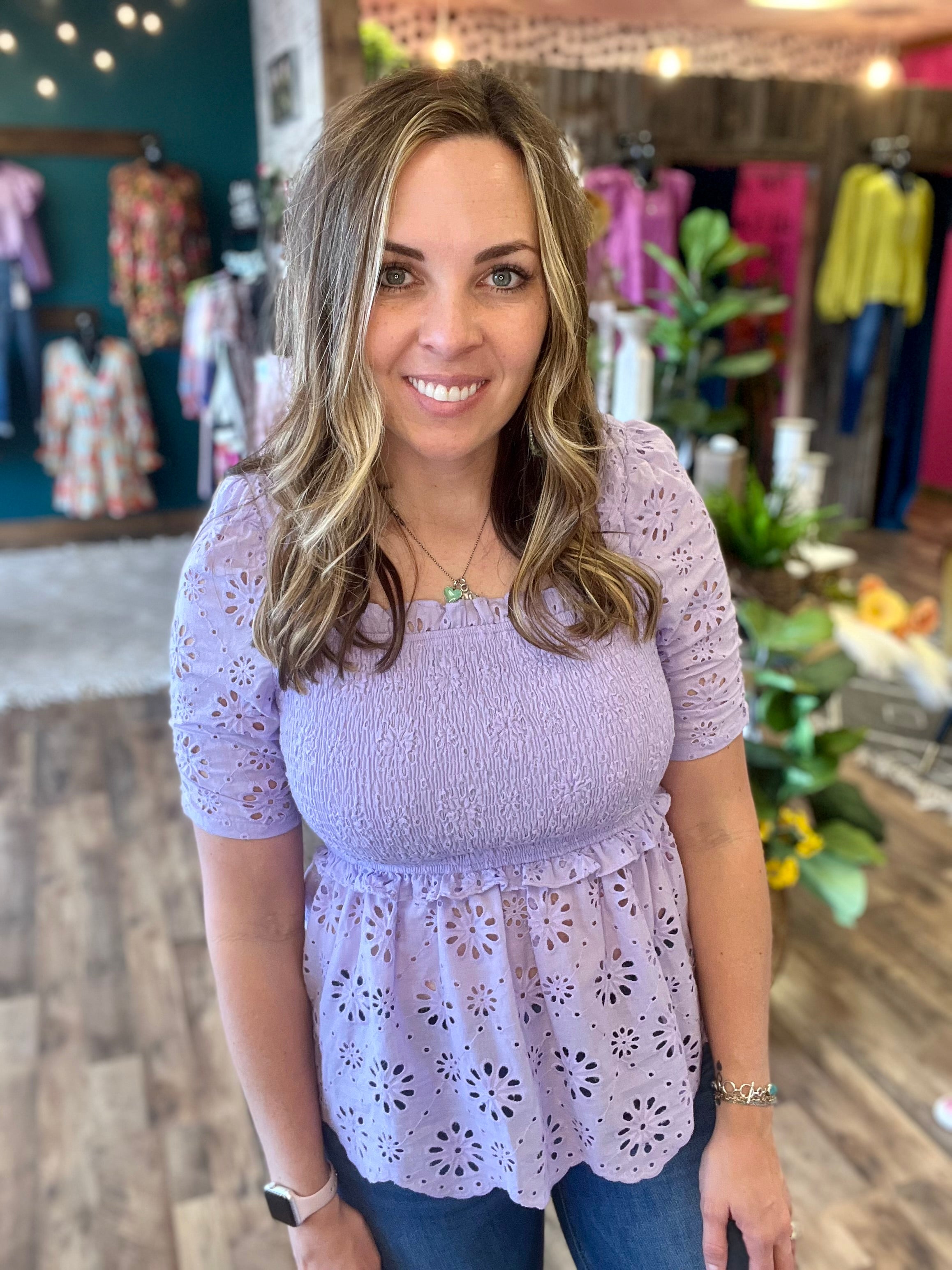 lavender peplum top