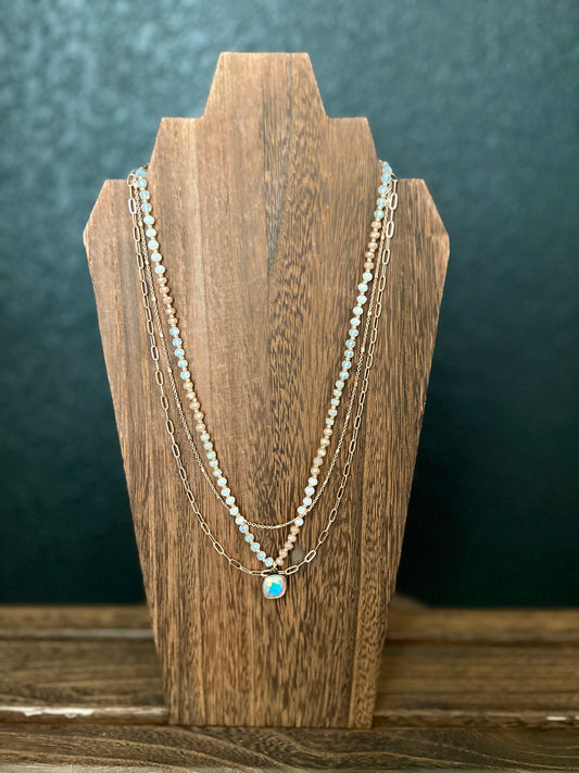 Taupe Triple Strand Necklace