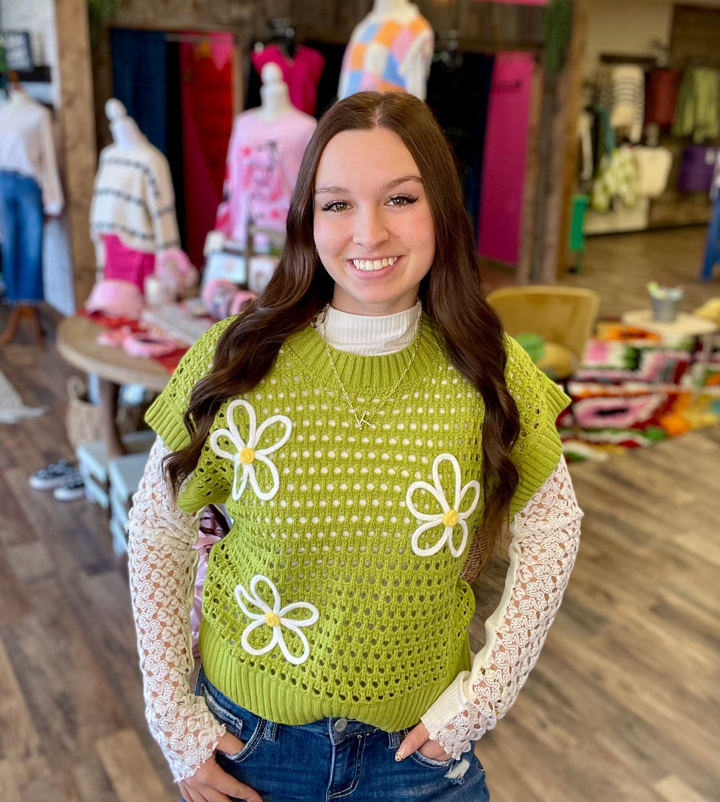 Lime Daisy Crochet Top