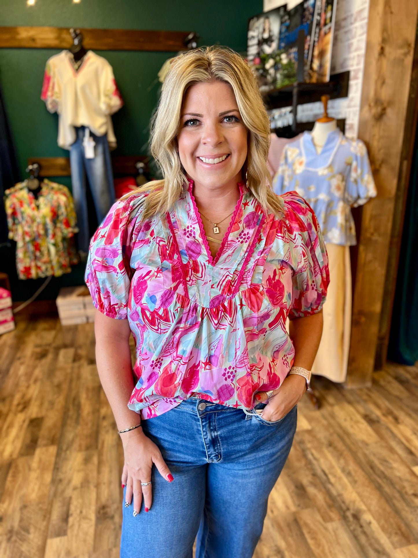 Bright Mint Floral Top