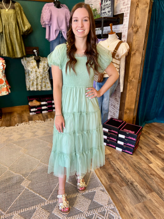 Sage Chiffon Tiered Maxi Dress