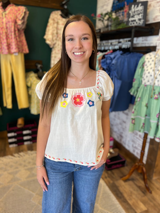 Linen Embroidered Top