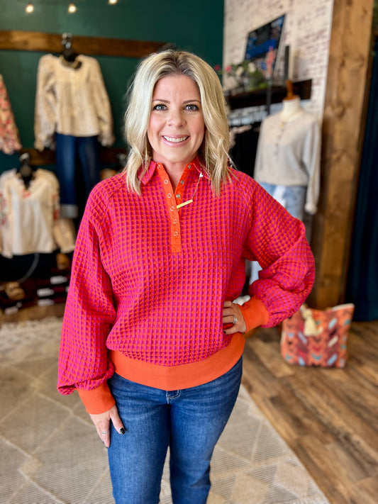 Oversized Two Tone Textured Top