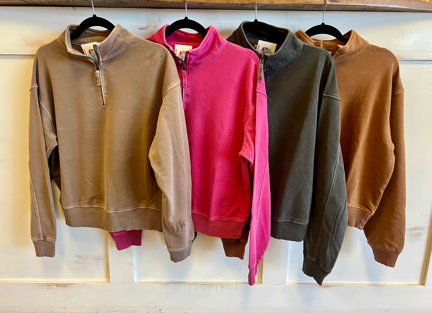 Acid Wash Half Zip Sweatshirt