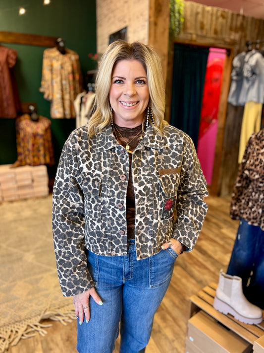 Leopard & Floral Crop Jacket