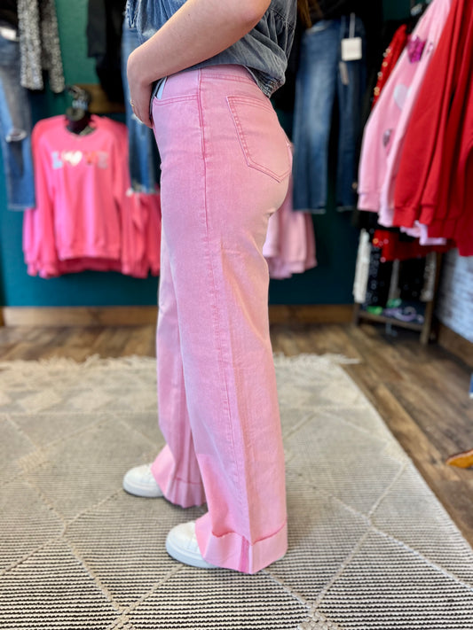 Rose 90’s Stretch Cuffed Hem High Rise Straight Jean