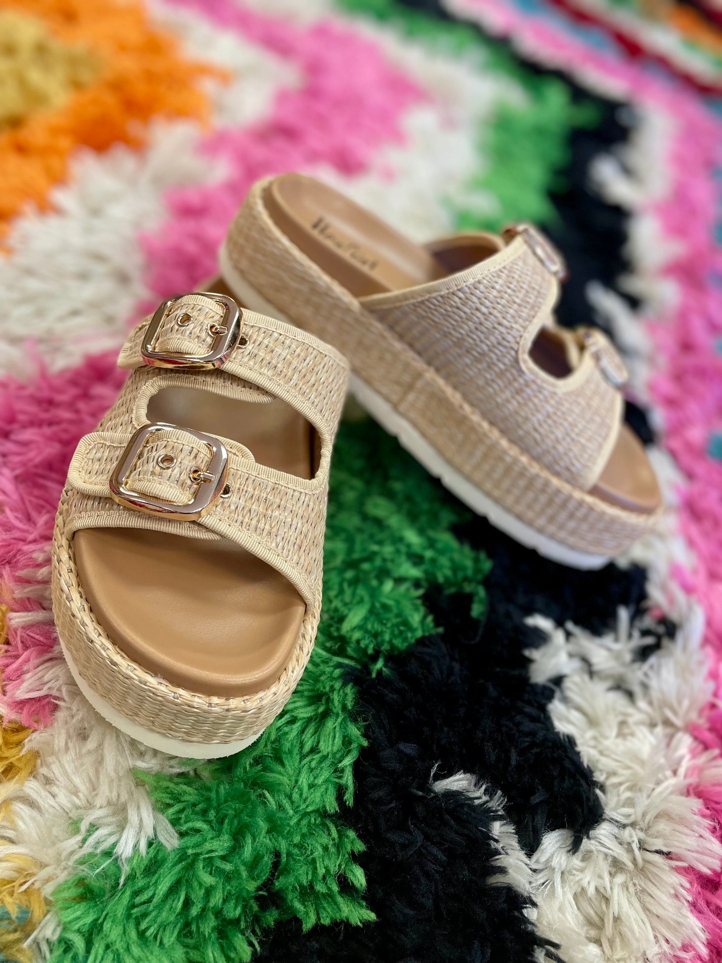 Raffia Double Strap Mini Platform