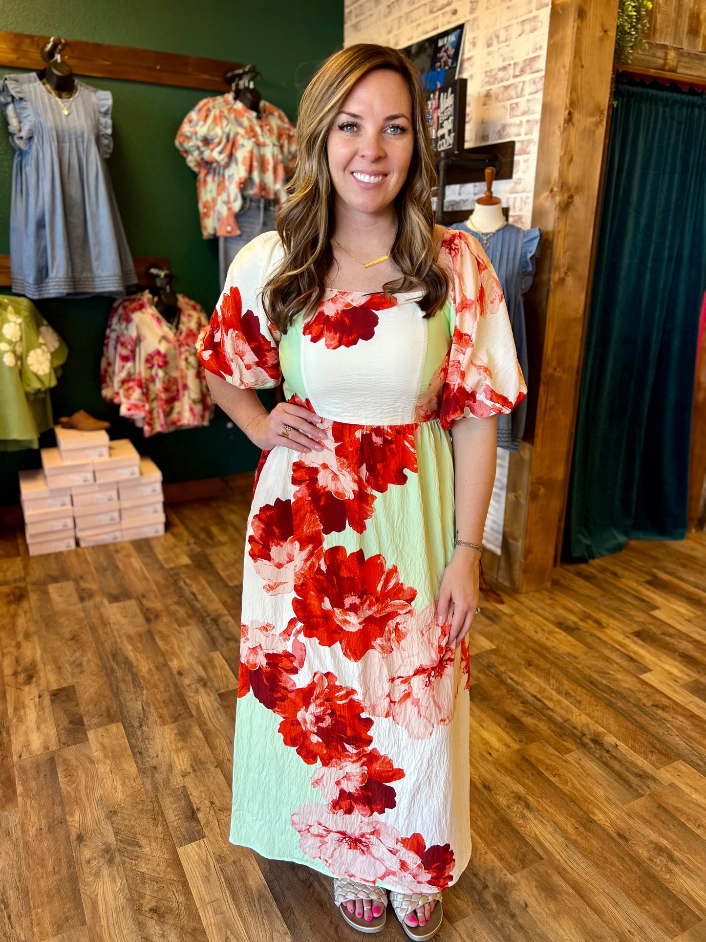 Pistachio Floral Print Dress