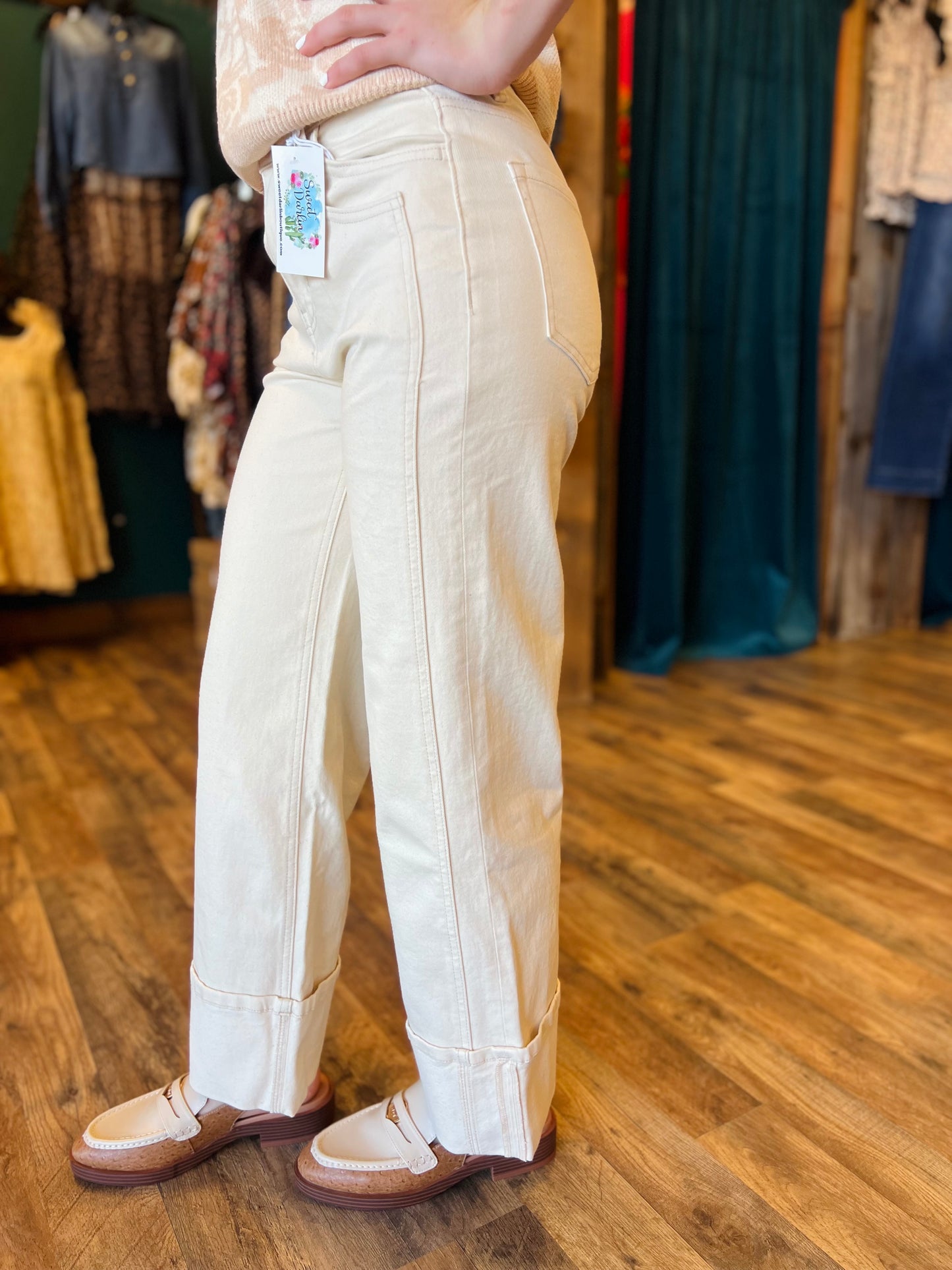 Vervet Cream High Rise Cuffed Wide Jean