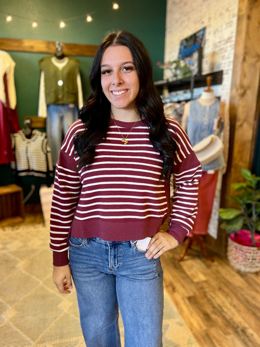 Striped Slight High Low Top