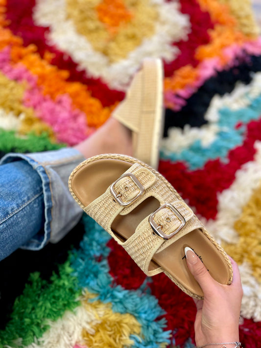 Raffia Double Strap Mini Platform