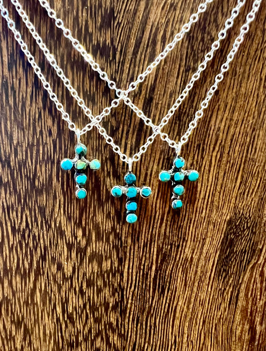 Sterling Silver Petite Turquoise Cross Necklace