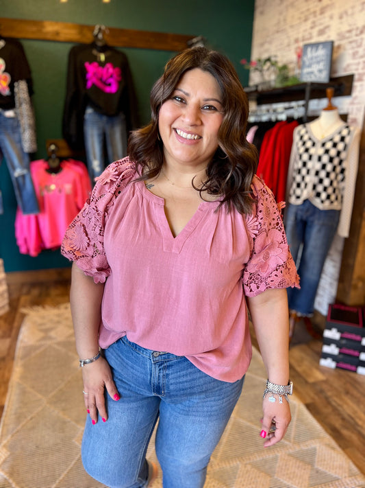 Floral Lace Linen Top