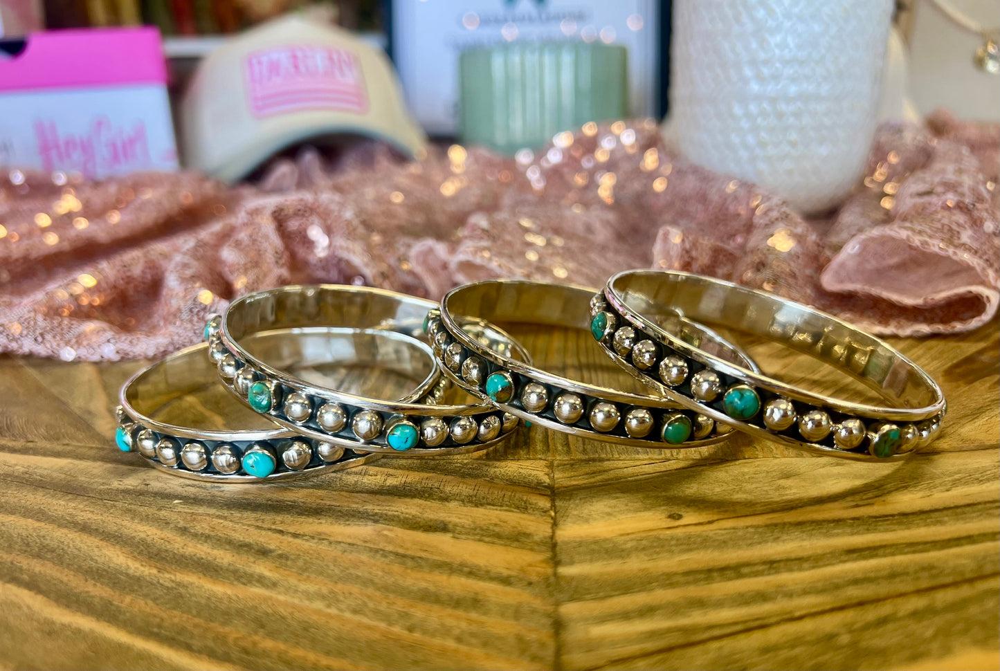 Sterling Silver Turquoise Ball Bangle