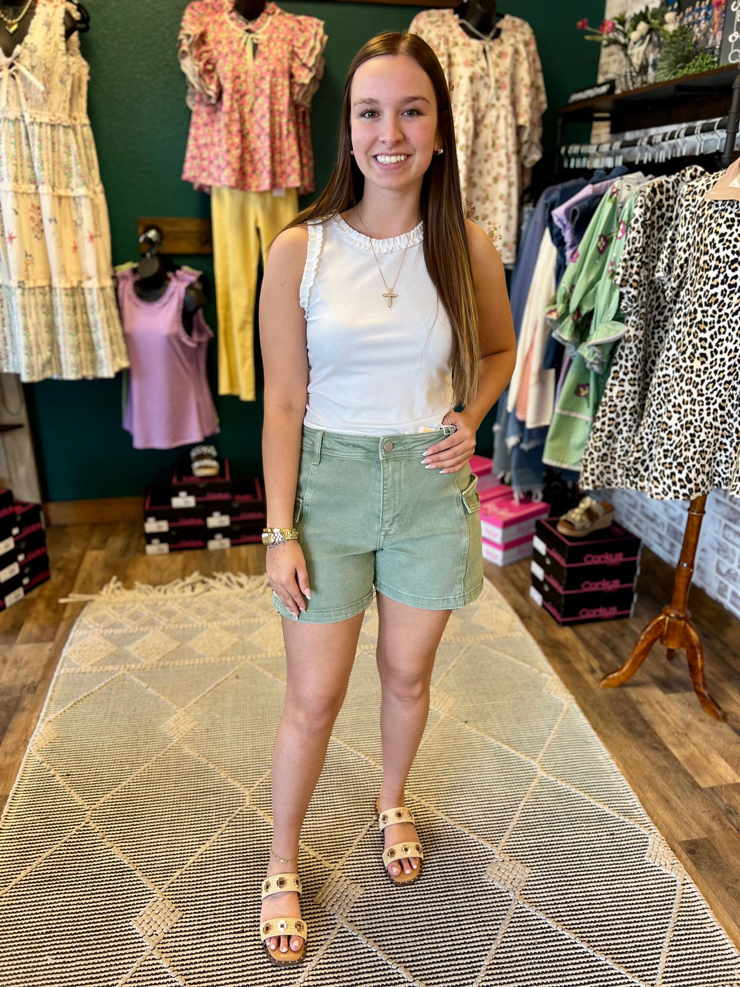 Olive High Rise Cargo Short