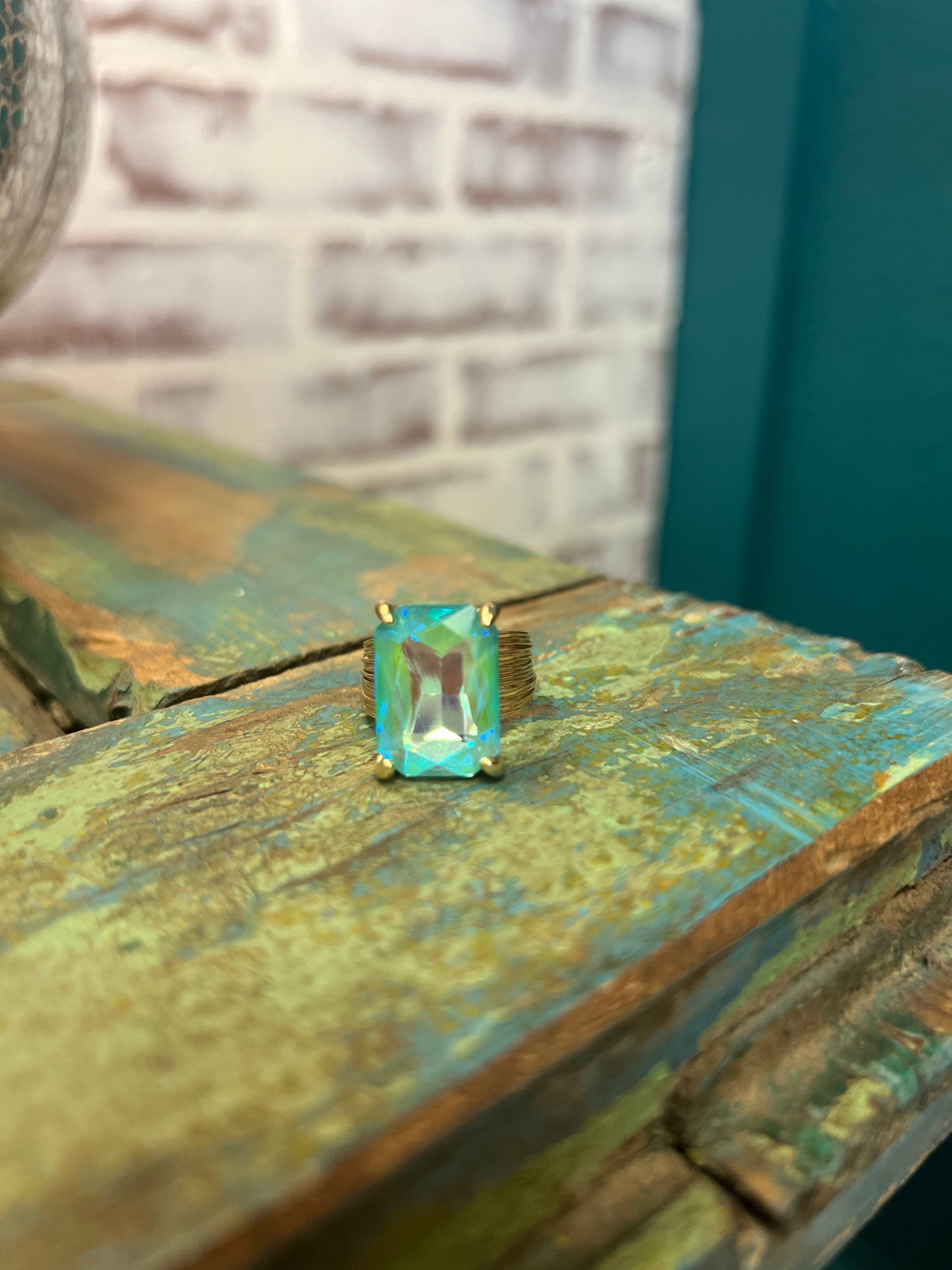 Mint Rectangle Adjustable Ring