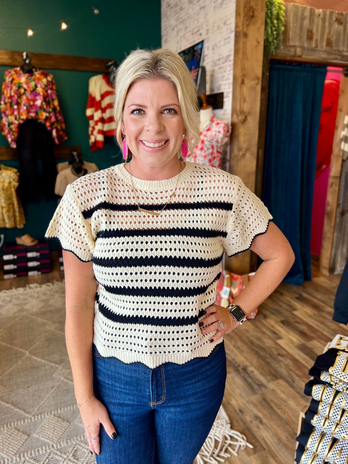 Scalloped Sleeve Knit Sweater