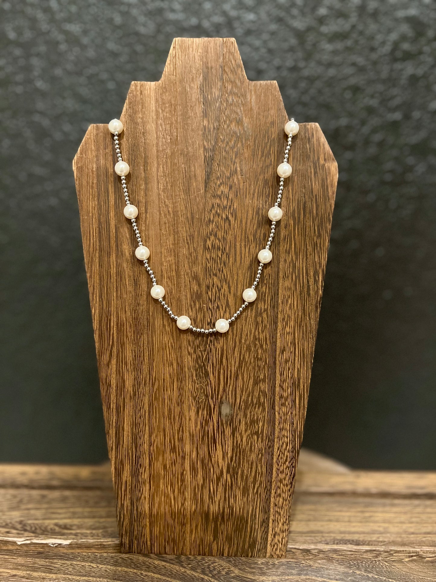 Silver Pearl Beaded Necklace