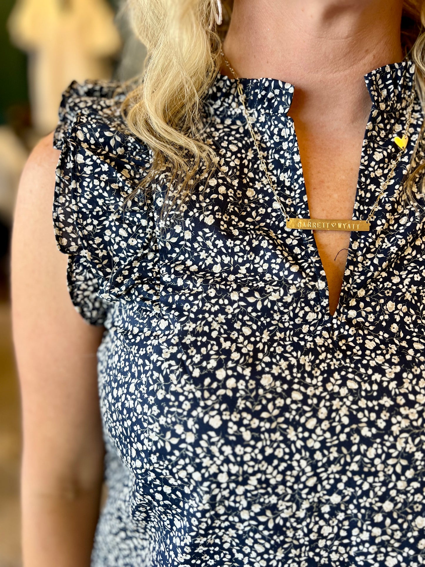 Navy Floral Vneck Top