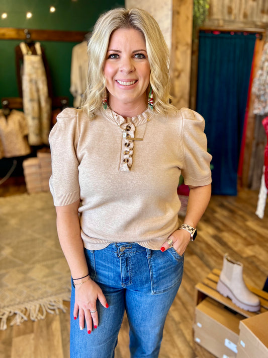 Short Sleeve Ruffled Sweater Top