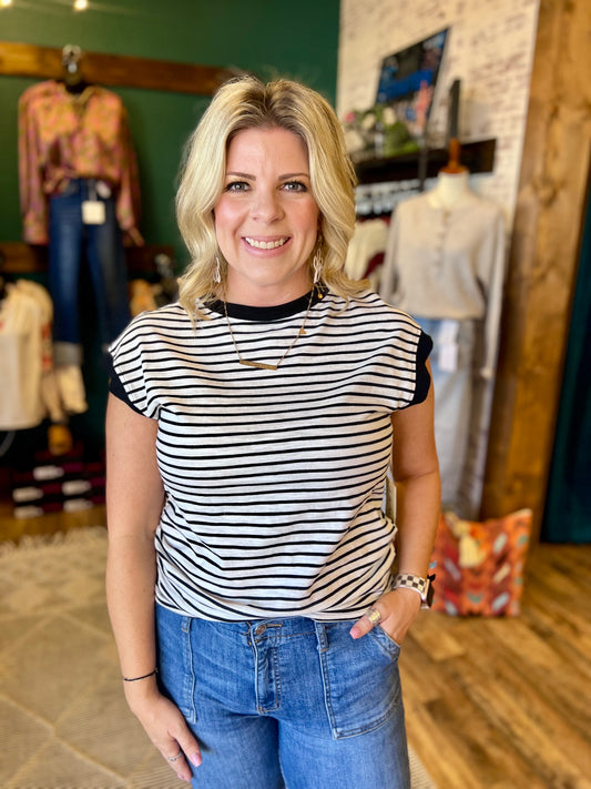 Cap Sleeve Stripe Top