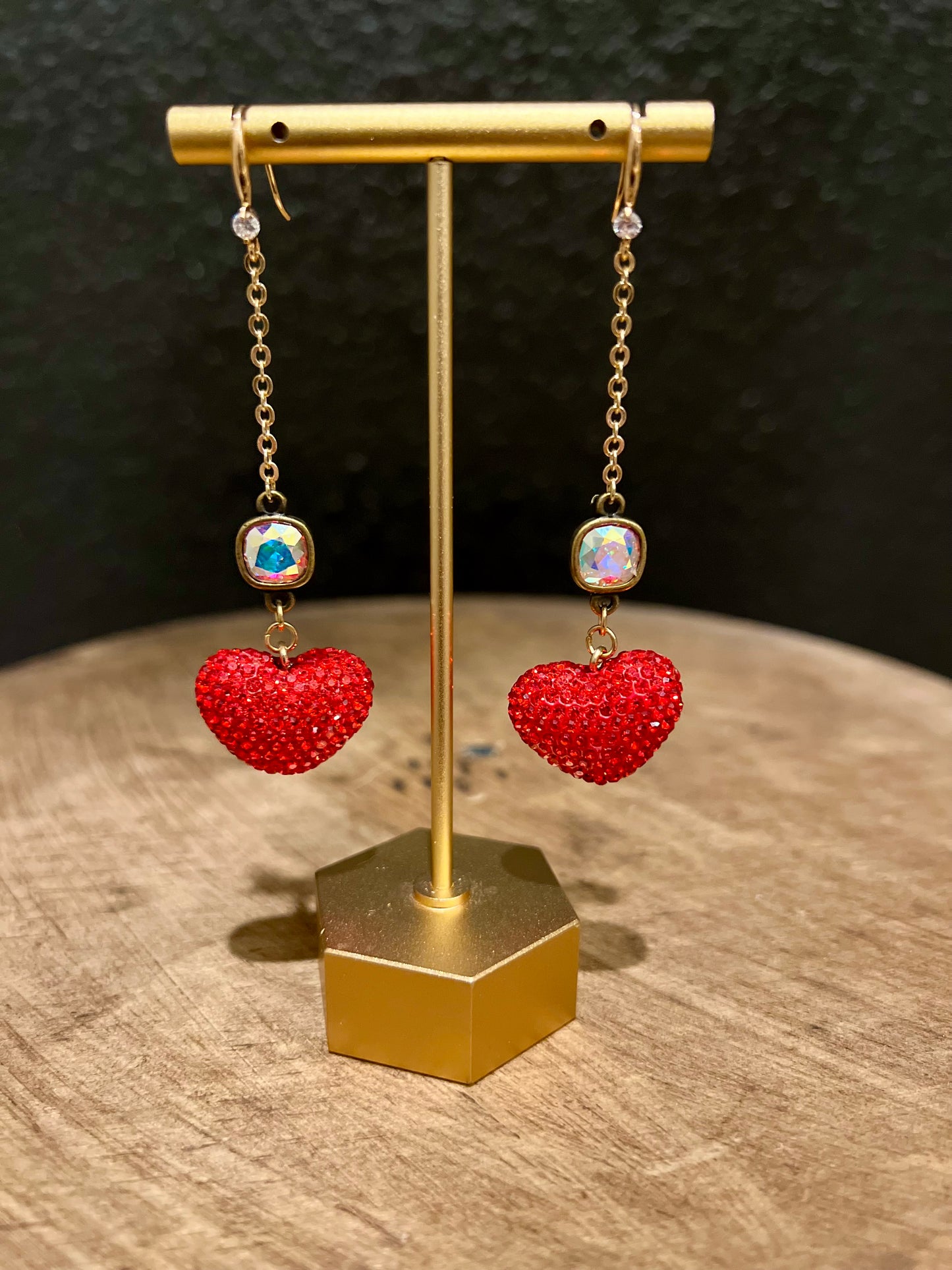 Red Rhinestone Heart Drop Earring