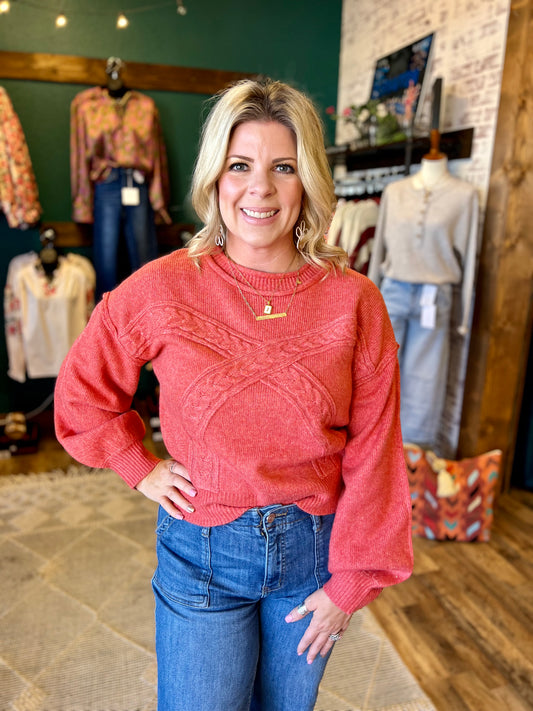 Round Neck Cable Knit Sweater