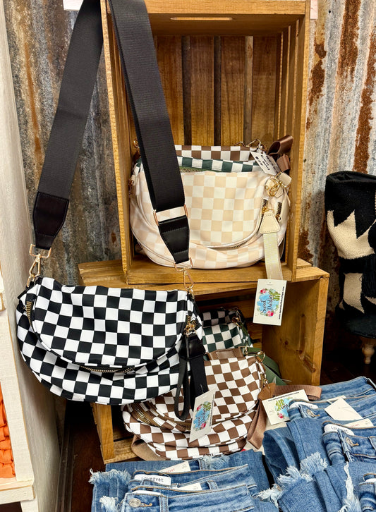 Checkered Double Zip Nylon Bum Bag