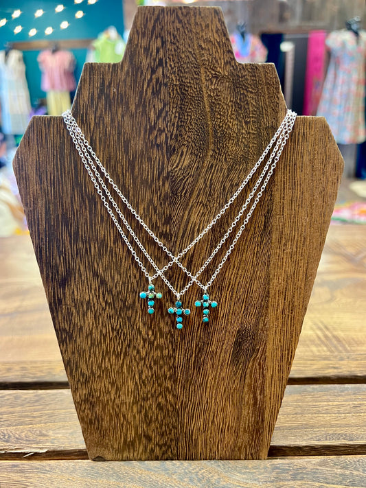 Sterling Silver Petite Turquoise Cross Necklace
