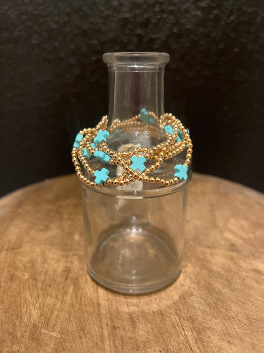 5 Strand Turquoise Cross Bracelet Set
