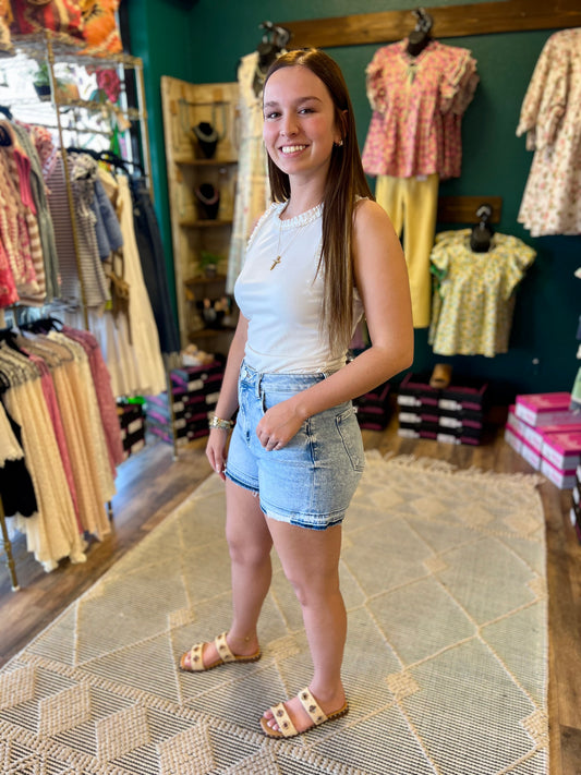 Distressed Hem Denim Short