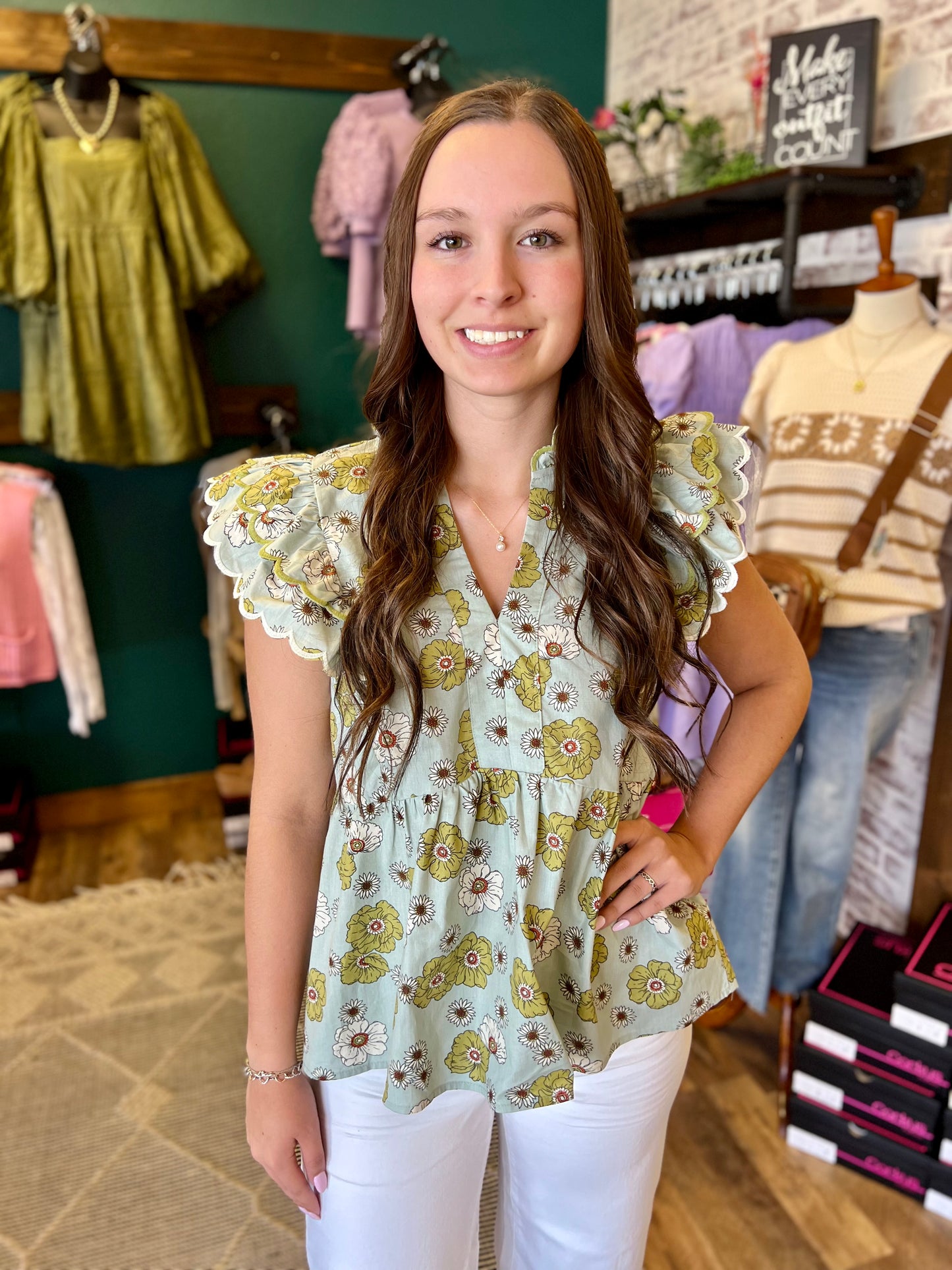 Mint & Sage Floral Babydoll Top