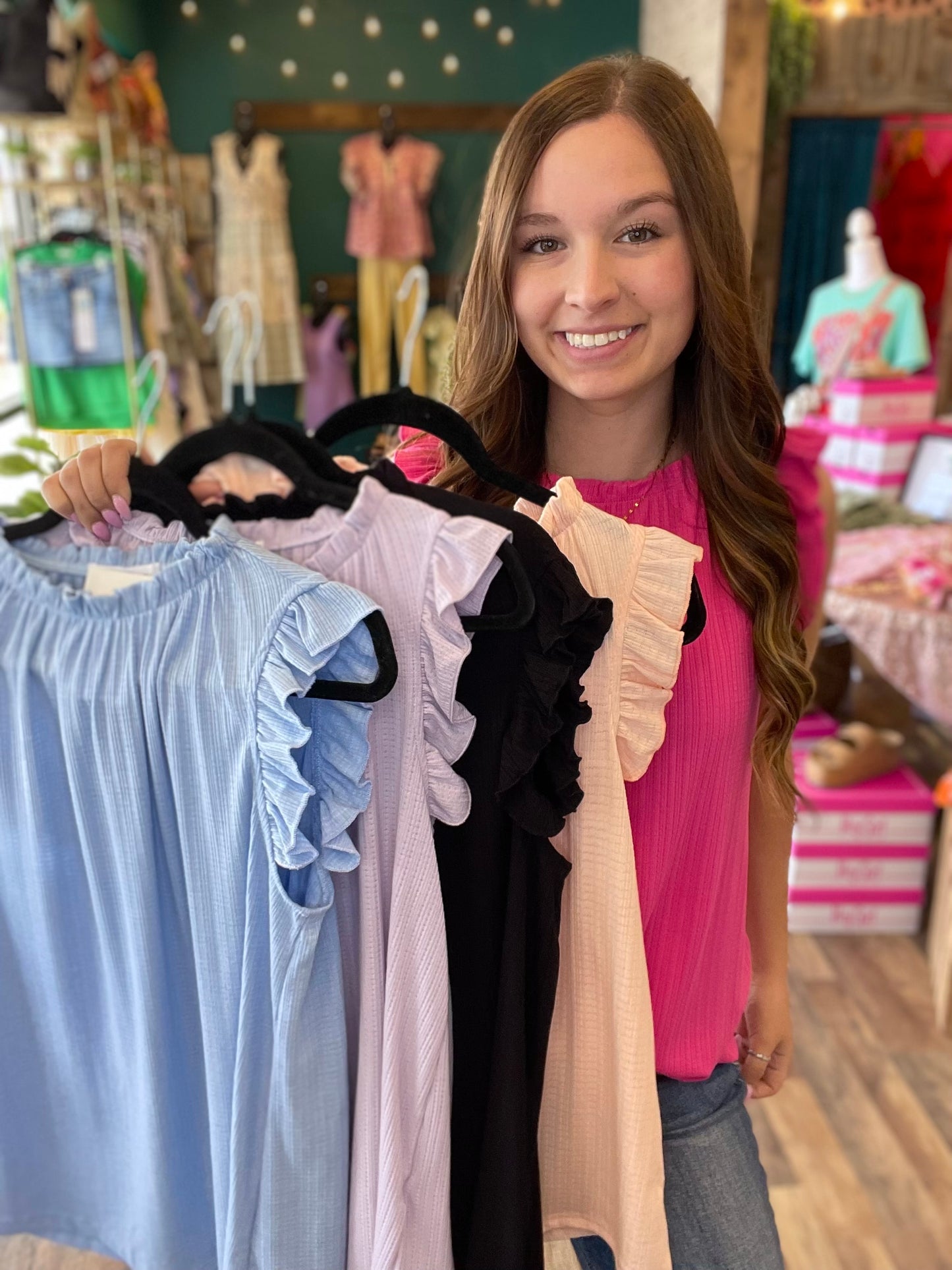 Sleeveless Ruffle Neck Top