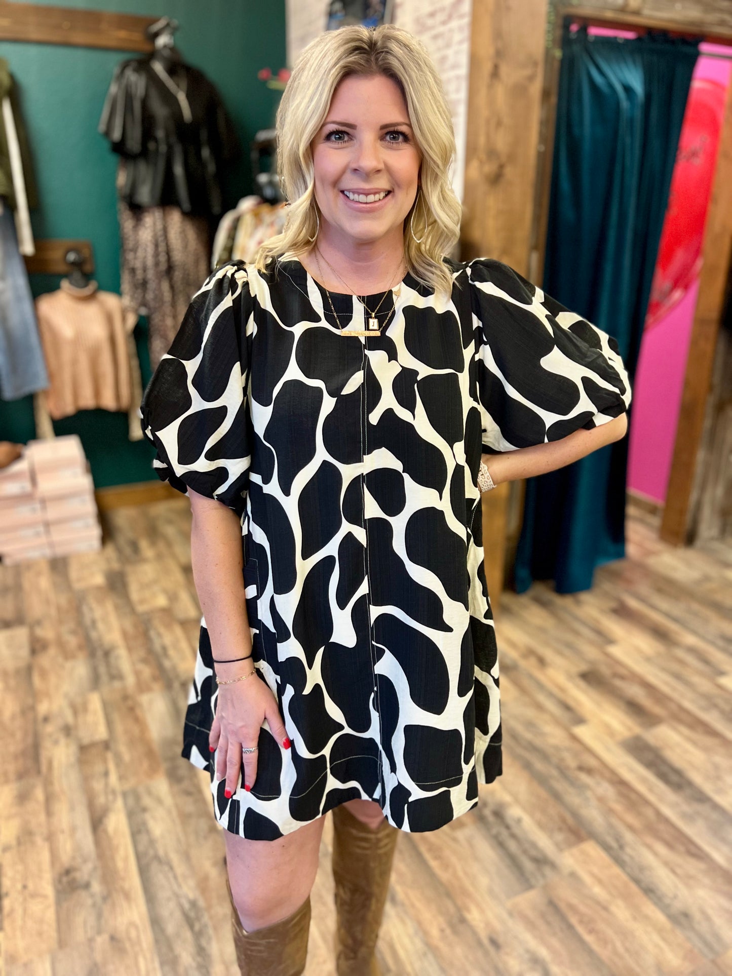 Black Giraffe Print Dress