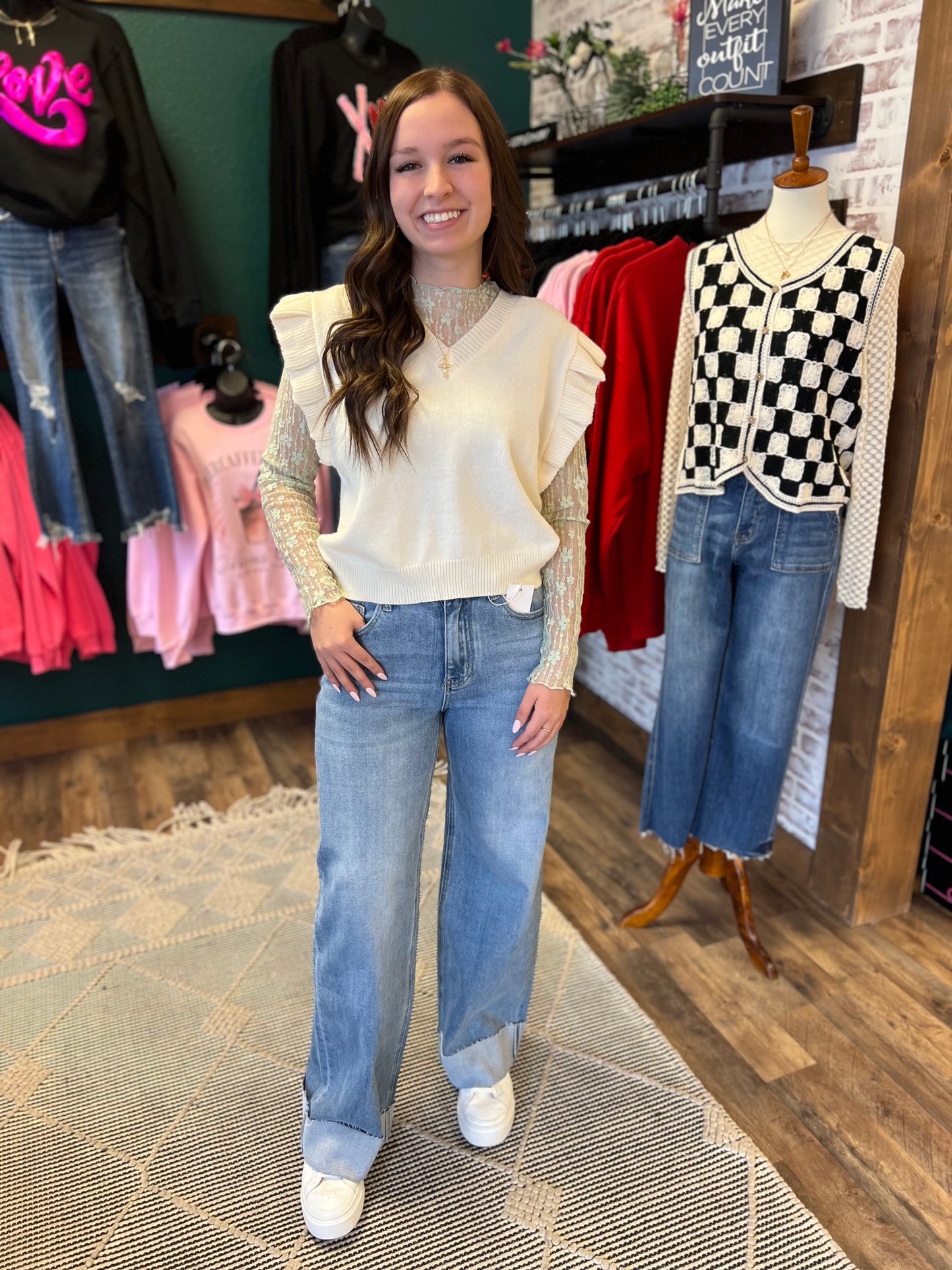 Denim 90’s Stretch Cuffed Hem High Rise Straight Jean