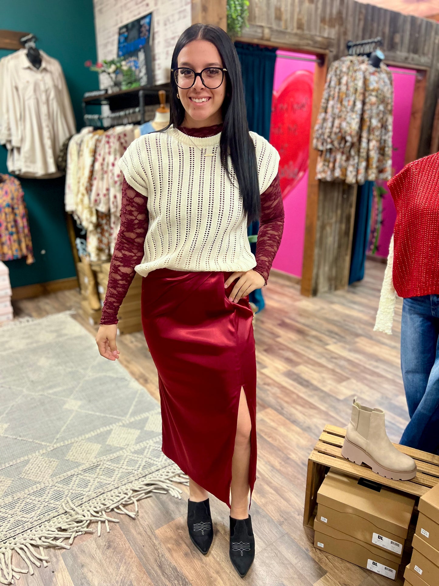 Maroon Satin Skirt