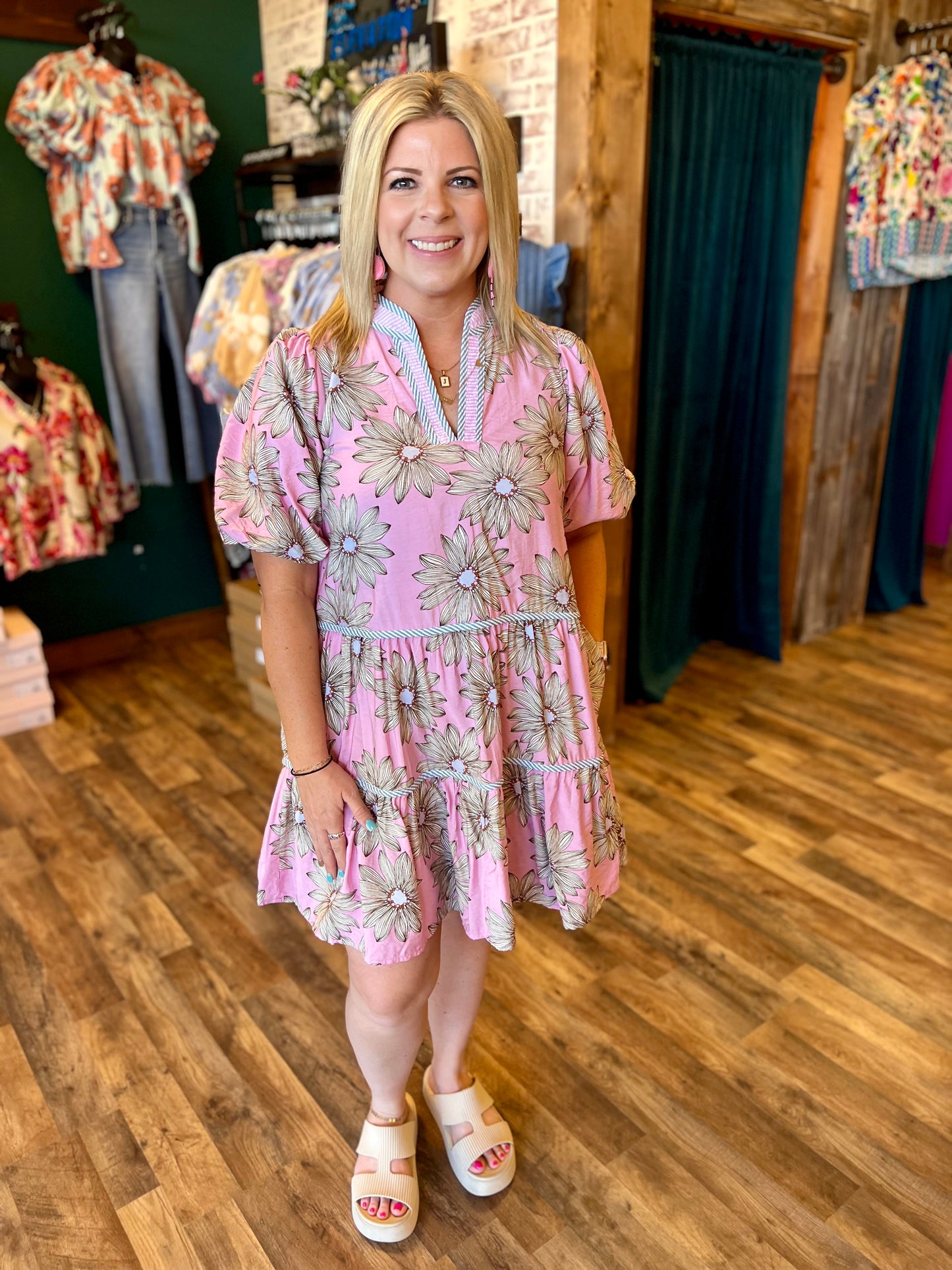 Peony Pink Floral Tiered Dress