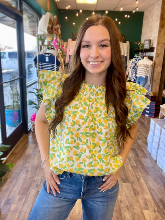 Yellow Daisy Ruffle Top