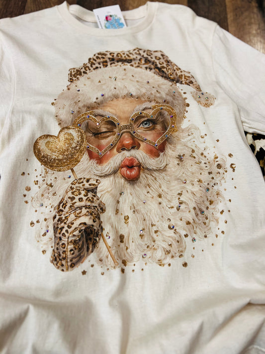 Sassy Leopard Santa Bling Tee