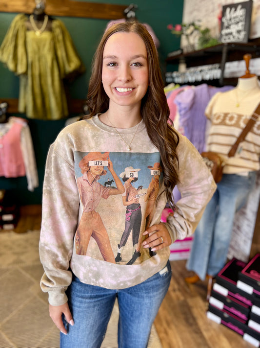 Let’s Go Girls Acid Washed Bedazzled Sweatshirt