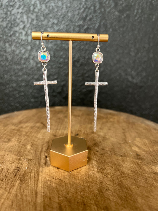 Hammered Cross Earring