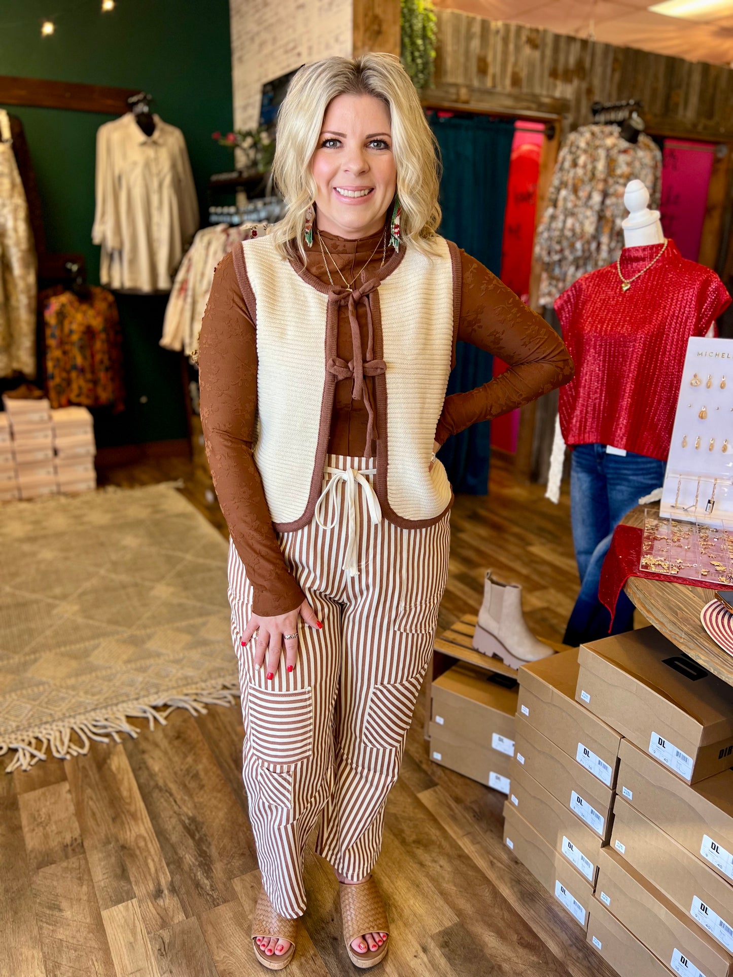 Camel Patchwork Barrel Crop Pant